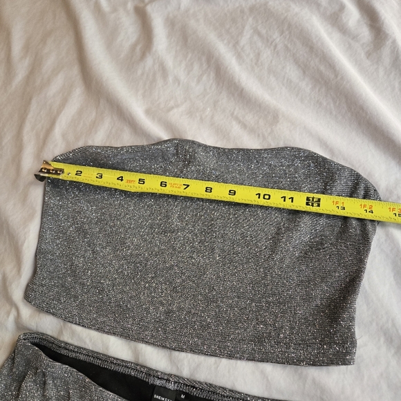 Shein SXY Silver Glitter Stretchy Tube Top & Flare Pants Set Party Evening - Picture 8 of 12